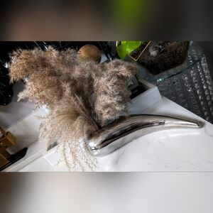 Silver Decorative Horn Accent Vase with Pampas Grass